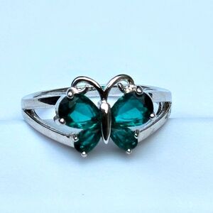 925 Sterling Silver Lab Created Emerald Butterfly Ring Size 8 Boho Hippie Green